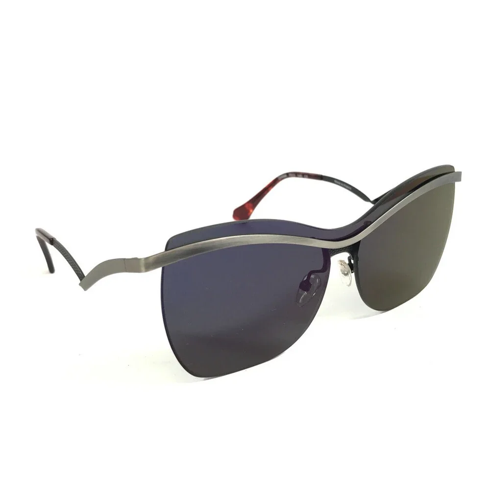 BOZ Sunglasses DIANA 7013 Brushed Silver Frames w/ Dark Purple Mask Shield Lens
